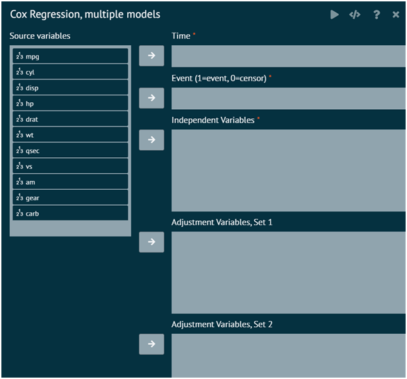 Cox Regression Multiple models Cox Regression Multiple models