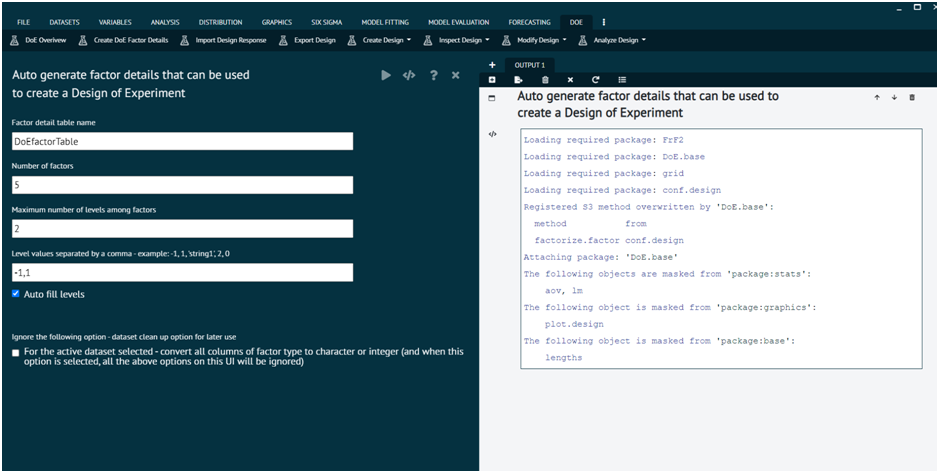 Create DoE Factor Details Create DoE Factor Details
