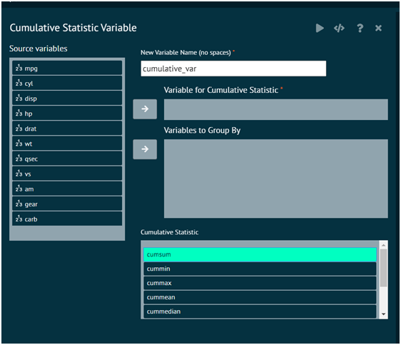 Cumulative Statistics Variable Cumulative Statistics Variable