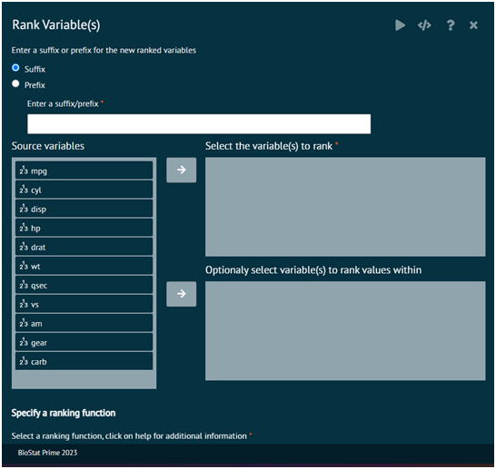 Rank Variable(s) Rank Variable(s)