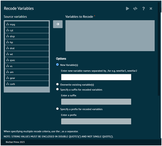 Recode Variables Recode Variables