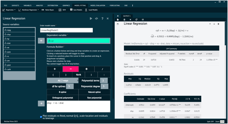 Regression formula builder Regression formula builder