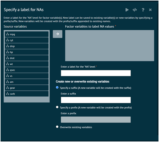 Specify a label for NAs Specify a label for NAs