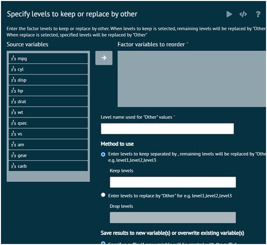 Specify levels to keep or replace by other Specify levels to keep or replace by other